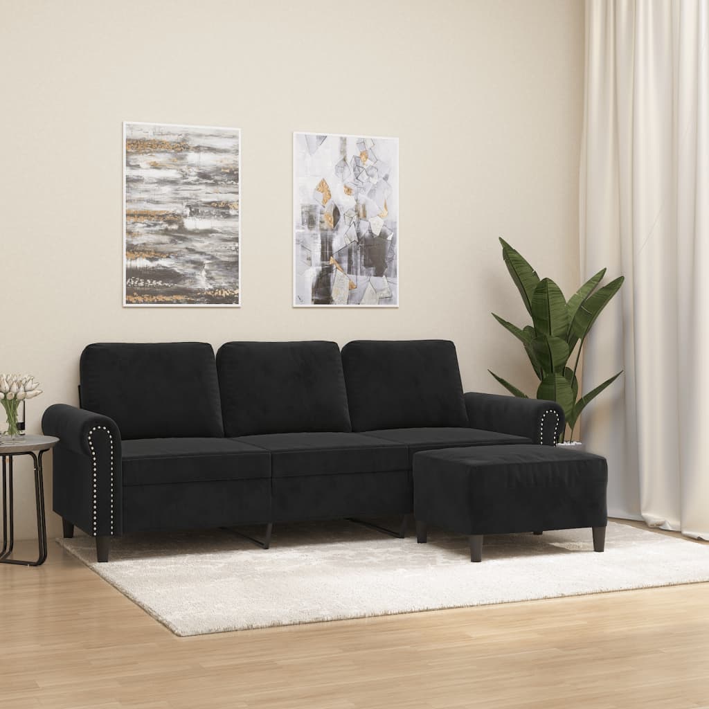 3-Personers Sofa Med Fodskammel 180 Cm Velour