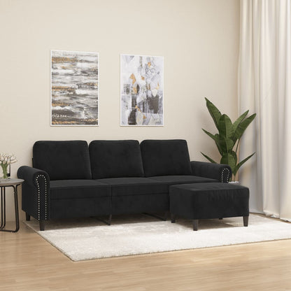 3-Personers Sofa Med Fodskammel 180 Cm Velour