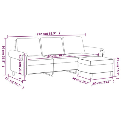 3-Personers Sofa Med Fodskammel 180 Cm Velour