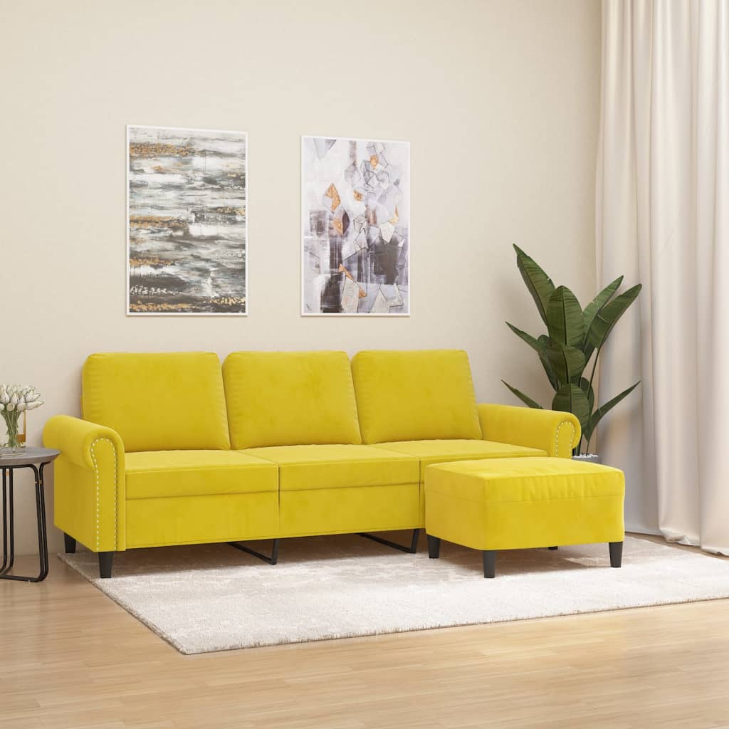 3-Personers Sofa Med Fodskammel 180 Cm Velour