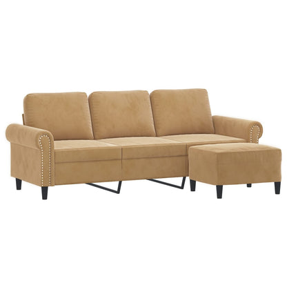 3-Personers Sofa Med Fodskammel 180 Cm Velour