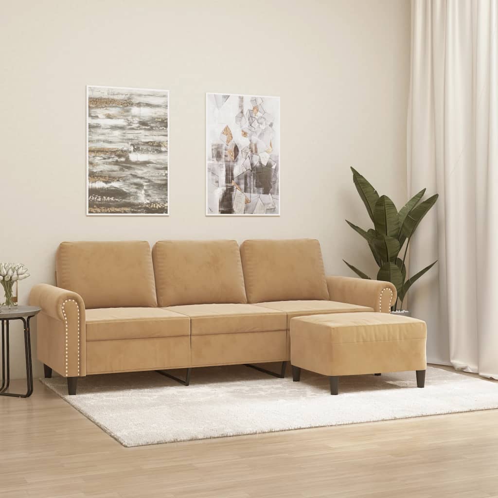 3-Personers Sofa Med Fodskammel 180 Cm Velour