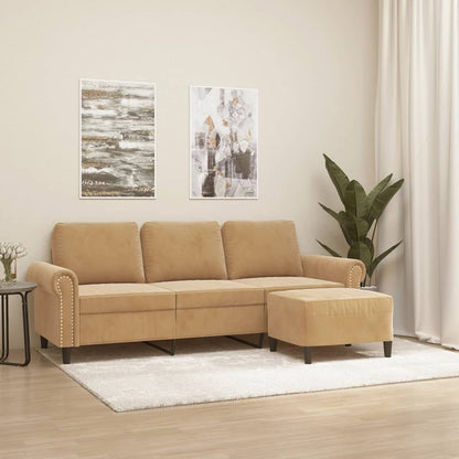 3-Personers Sofa Med Fodskammel 180 Cm Velour