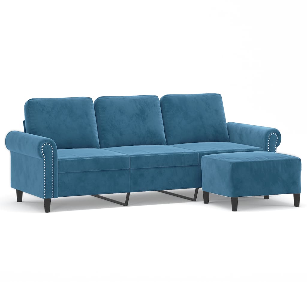 3-Personers Sofa Med Fodskammel 180 Cm Velour