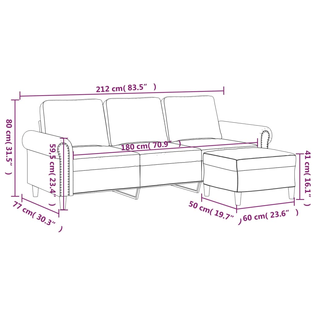 3-Personers Sofa Med Fodskammel 180 Cm Velour