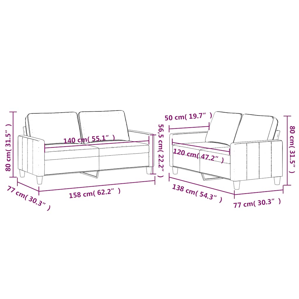Sofasæt 2 Dele Med Hynder Velour - Billede 6