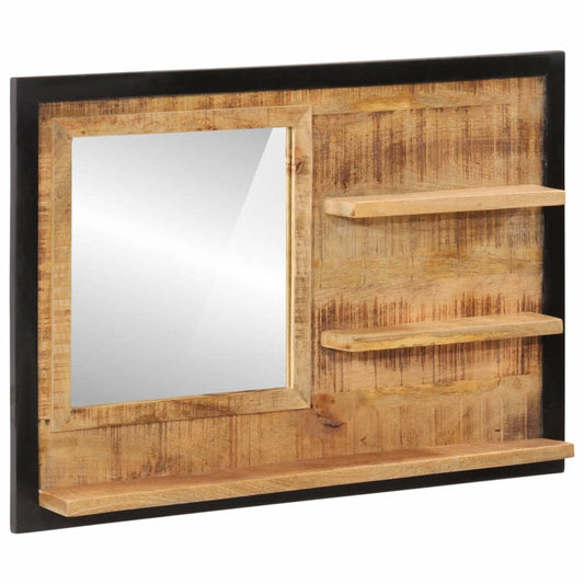Spejl Med Hylder 80x8x55 Cm Glas Og Massivt Mangotræ - Hovedbillede