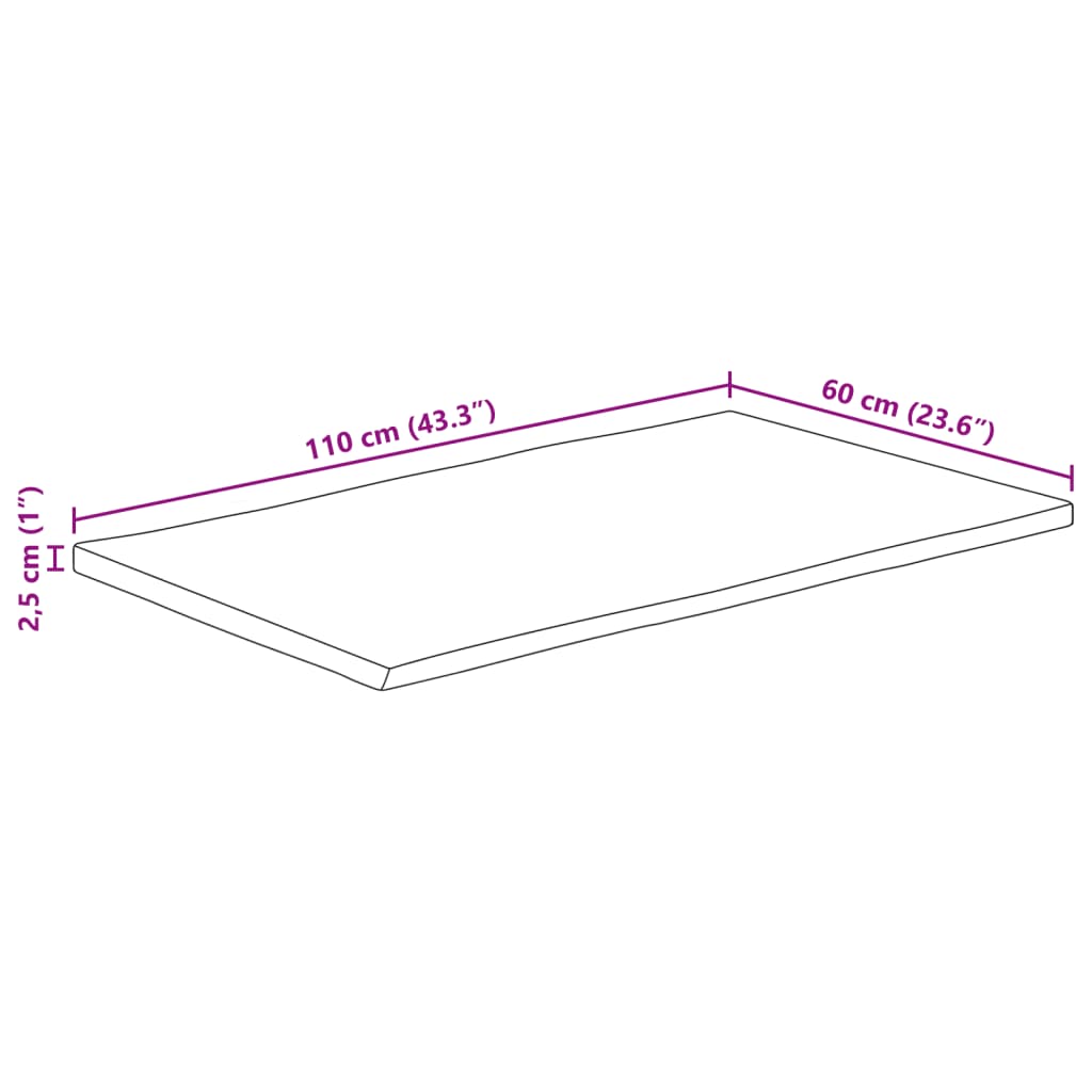 Bordplade 110x60x2,5 Cm Naturlig Kant Massivt Ru Mangotræ - Billede 9