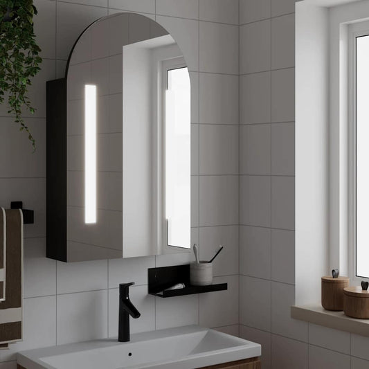 Badeværelsesskab Med Spejl Og Led-Lys 42X13X70 Buet