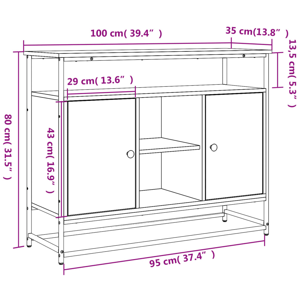 Skænk 100X35X80 Cm Konstrueret Træ Etræsfarve