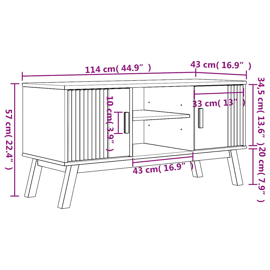 Tv-bord Olden 114x43x57 Cm Massivt Fyrretræ - Billede 11