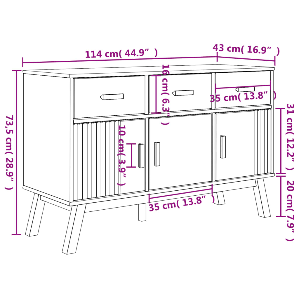 Skænk Olden 114x43x73,5 Cm Massivt Fyrretræ Brun - Billede 13