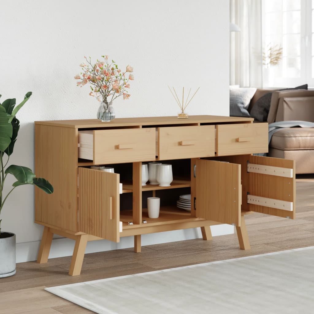 Skænk Olden 114x43x73,5 Cm Massivt Fyrretræ Brun - Billede 4