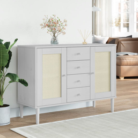 Skænk Senja 112X40X80 Cm Rattan-Look Massivt Fyrretræ
