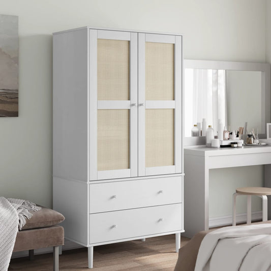 Klædeskab Senja 90X55X175 Cm Rattan-Look Massivt Fyrretræ