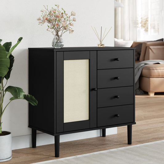 Skænk Senja 80X40X80 Cm Rattan-Look Massivt Fyrretræ