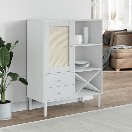 Skænk Senja 90X40X112 Cm Rattan-Look Massivt Fyrretræ