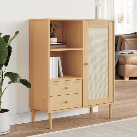 Skænk Senja 90X40X112 Cm Rattan-Look Massivt Fyrretræ