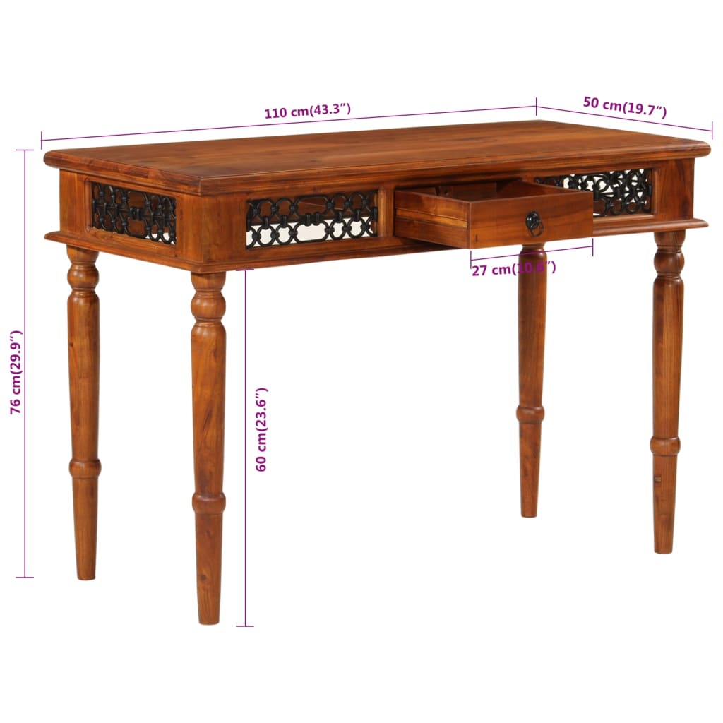 Skrivebord Med Skuffe 110x50x76 Cm Massivt Akacietræ - Billede 10