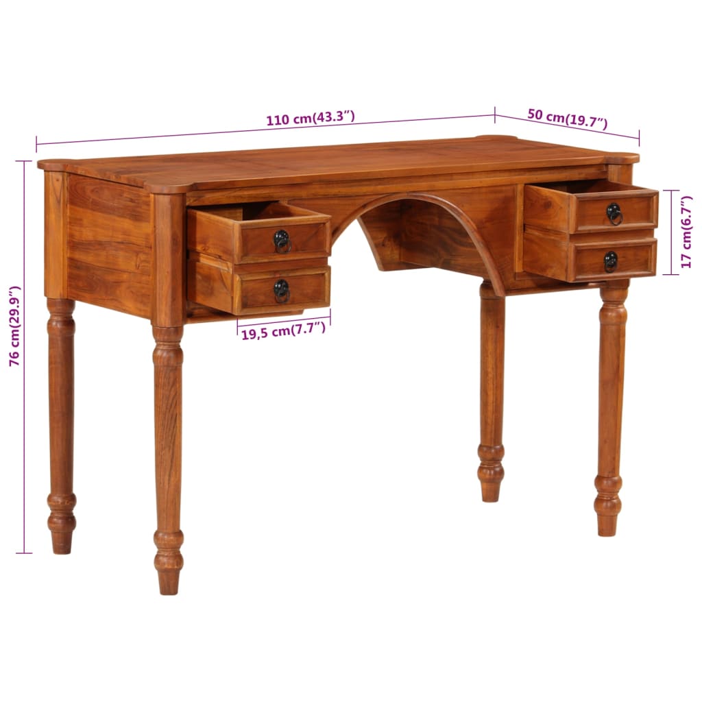 Skrivebord Med Skuffer 110x50x76 Cm Massivt Akacietræ - Billede 10
