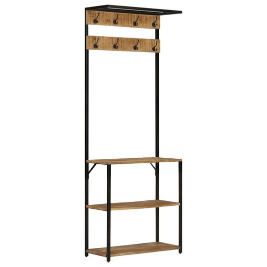 Knagerække Med Skoopbevaring 68x30x182 Cm Massivt Ru Mangotræ - Hovedbillede