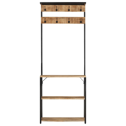 Knagerække Med Skoopbevaring 68x30x182 Cm Massivt Ru Mangotræ - Billede 2
