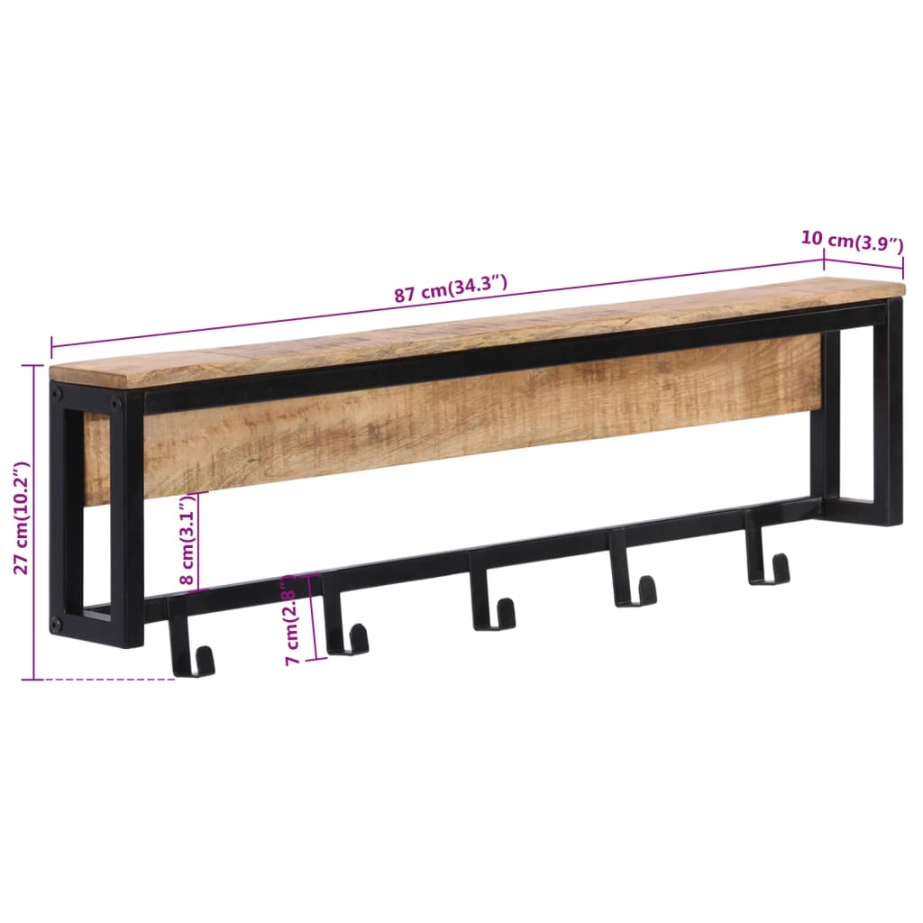 Knagerække 87x10x27 Cm Massivt Ru Mangotræ - Billede 8