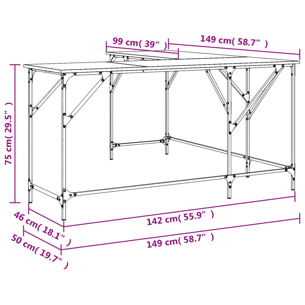 Skrivebord 149x149x75 Cm Konstrueret Træ - Billede 9