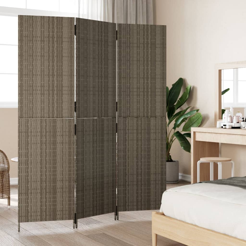 Rumdeler 3 Paneler Polyrattan Grå - Billede 3