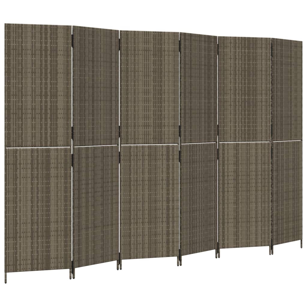 Rumdeler 6 Paneler Polyrattan Grå - Billede 2