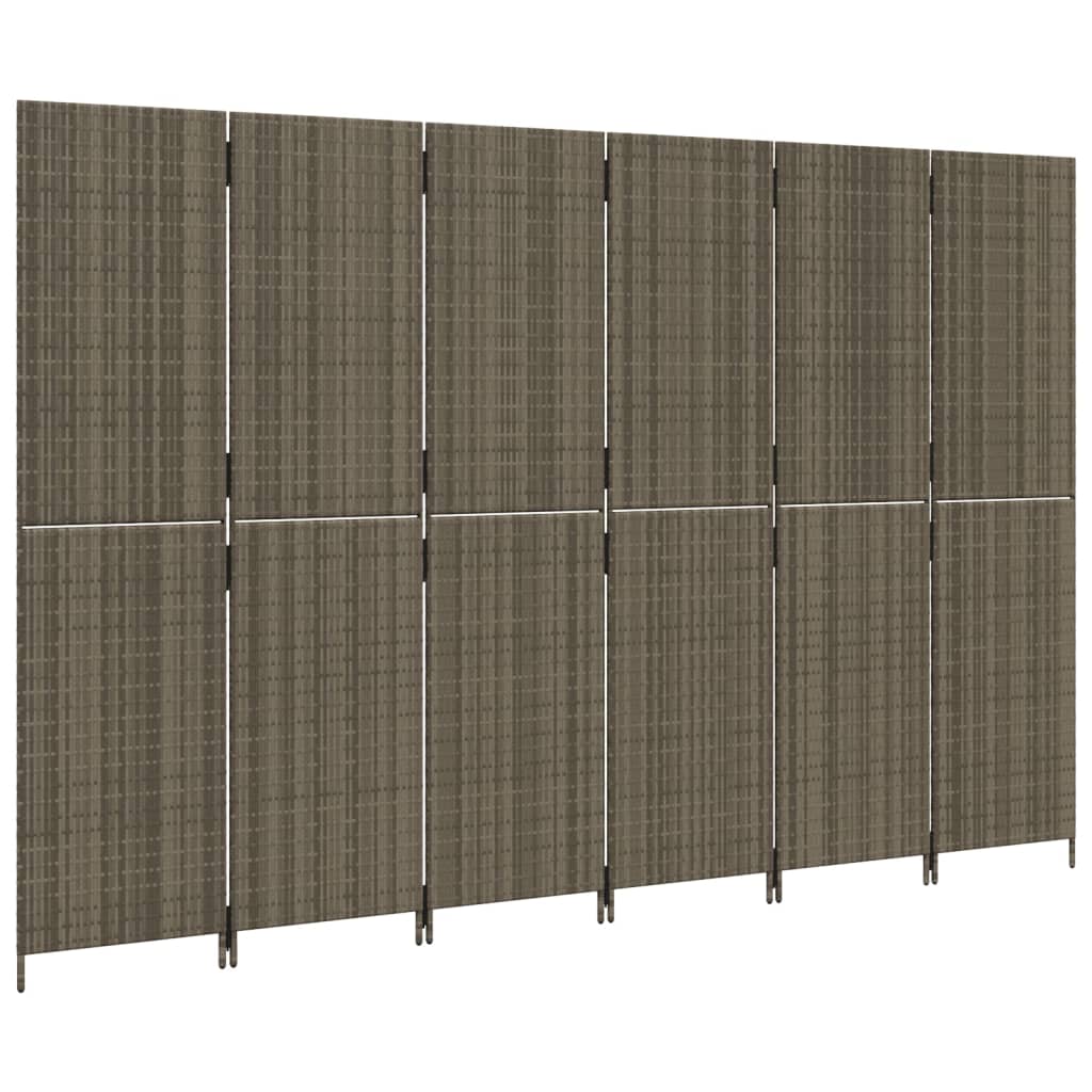 Rumdeler 6 Paneler Polyrattan Grå - Billede 4