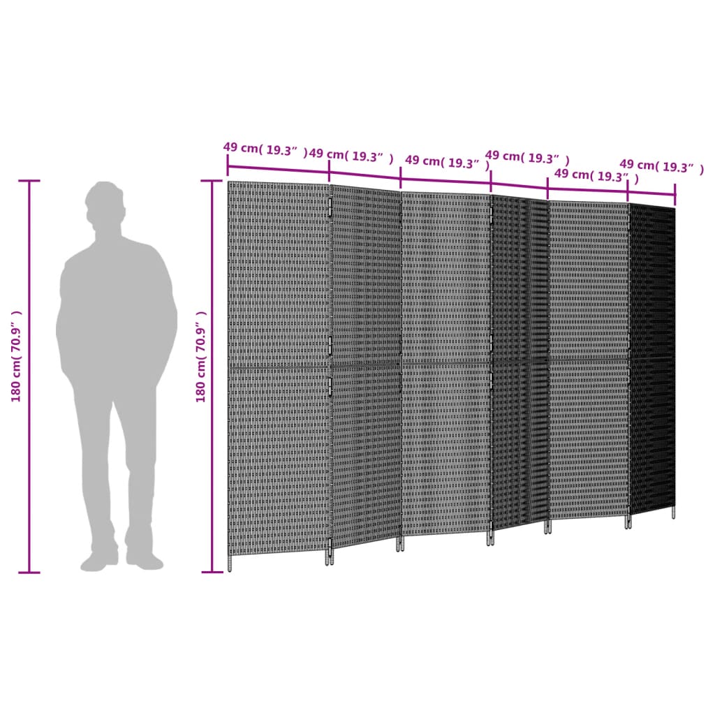 Rumdeler 6 Paneler Polyrattan Grå - Billede 9