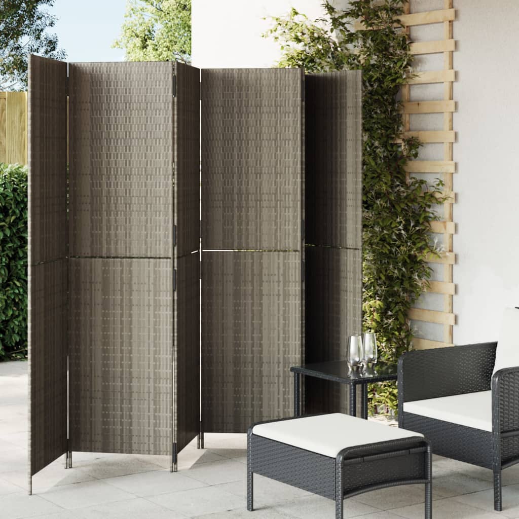 Rumdeler 6 Paneler Polyrattan Grå - Hovedbillede