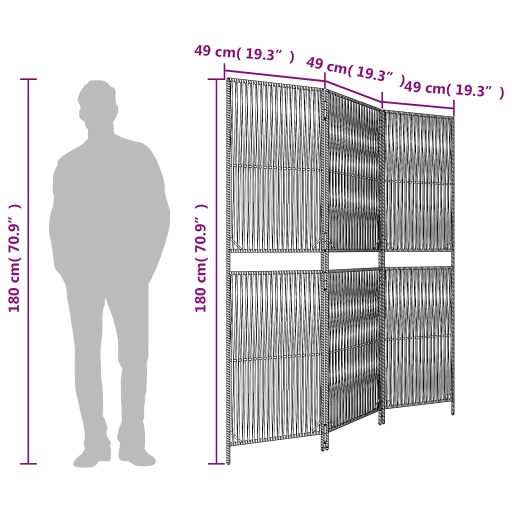 Rumdeler 3 Paneler Polyrattan Grå - Billede 9