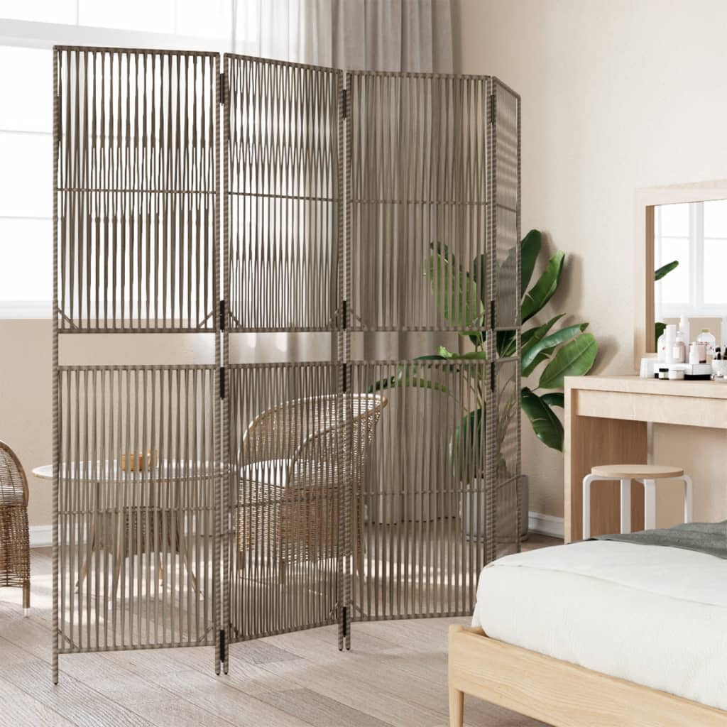 Rumdeler 4 Paneler Polyrattan Grå - Billede 3