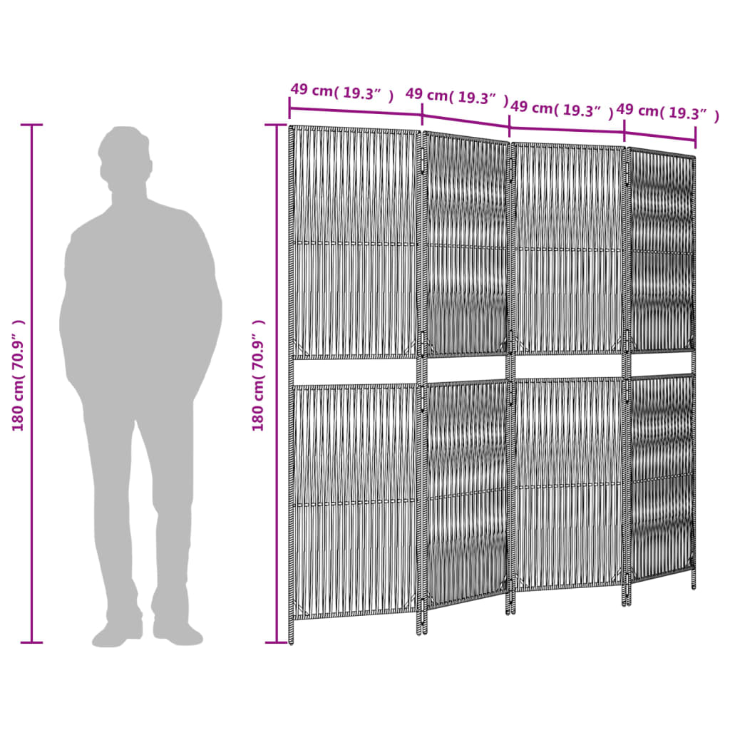 Rumdeler 4 Paneler Polyrattan Grå - Billede 9