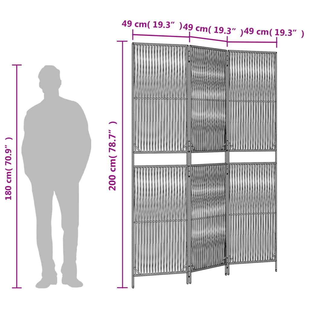 Rumdeler 3 Paneler Polyrattan Grå - Billede 9