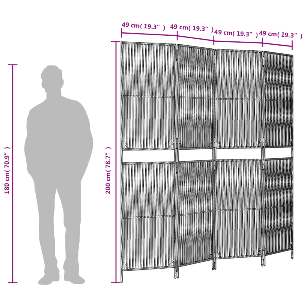 Rumdeler 4 Paneler Polyrattan Grå - Billede 9