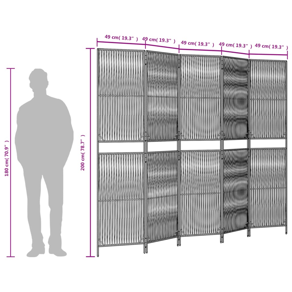 Rumdeler 5 Paneler Polyrattan Grå - Billede 9