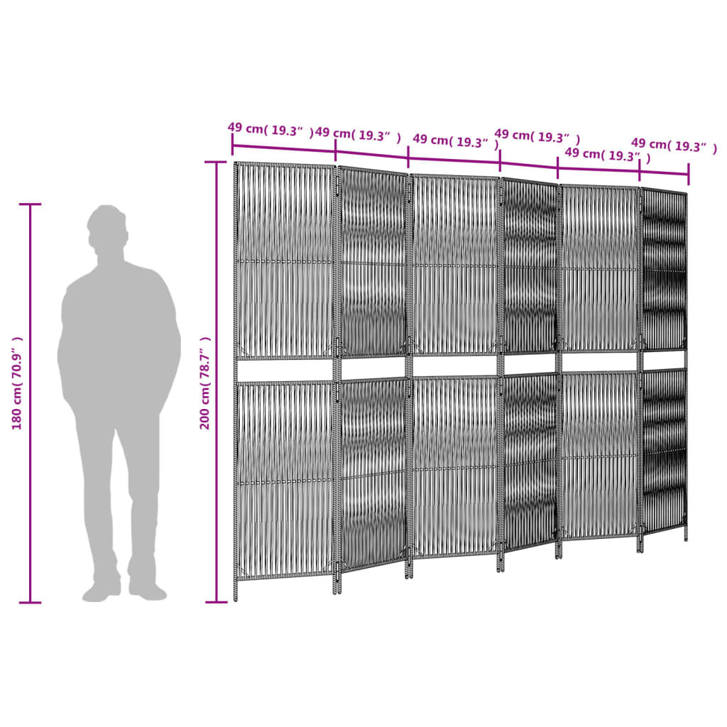 Rumdeler 6 Paneler Polyrattan Grå - Billede 9