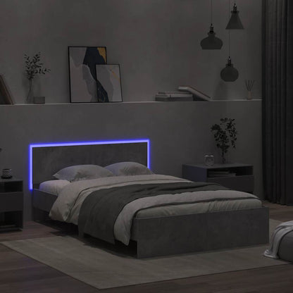 Sengeramme Med Sengegavl Og Led-lys 120x200 Cm Betongrå - Billede 3
