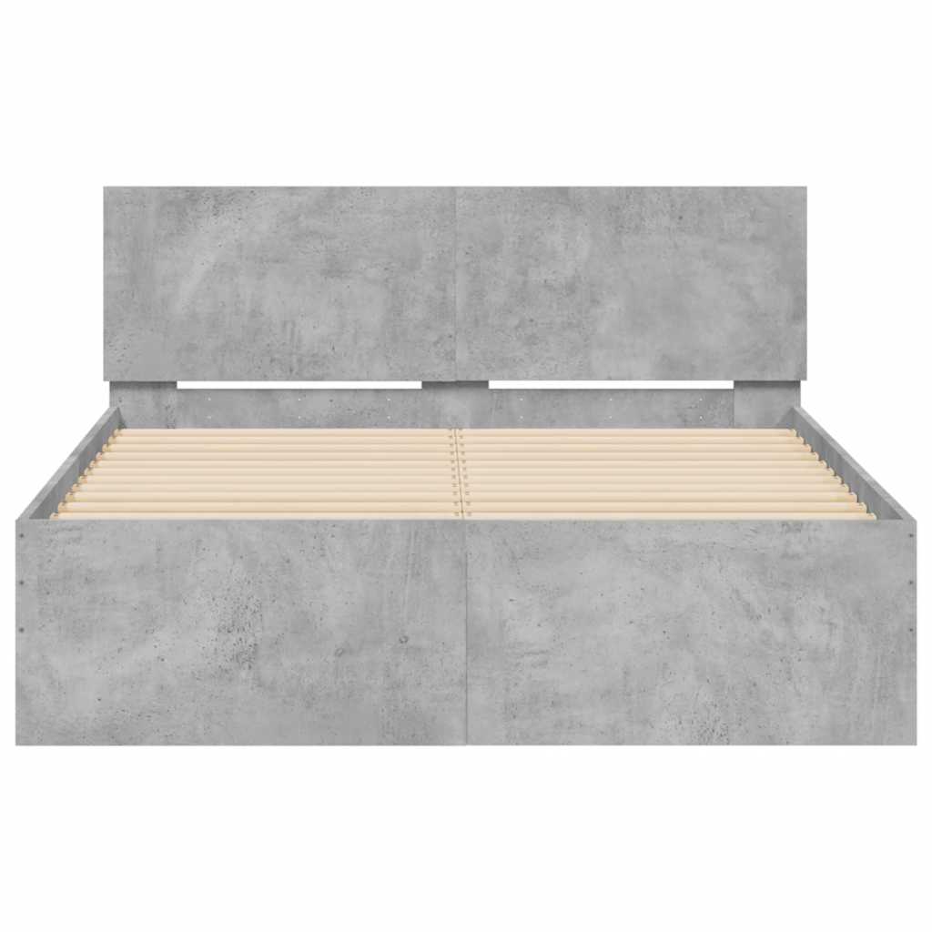 Sengeramme Med Sengegavl Og Led-lys 120x200 Cm Betongrå - Billede 7