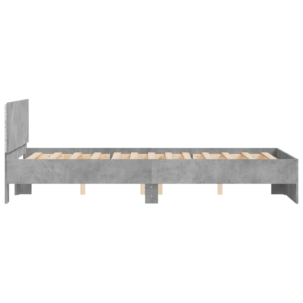 Sengeramme Med Sengegavl Og Led-lys 120x200 Cm Betongrå - Billede 8