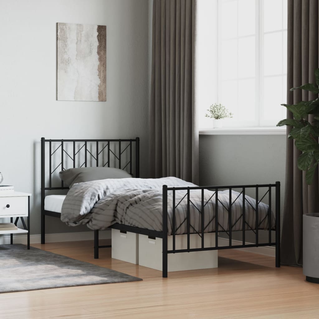 Sengeramme Med Sengegavl Og Fodgærde 90x200 Cm Metal - Hovedbillede