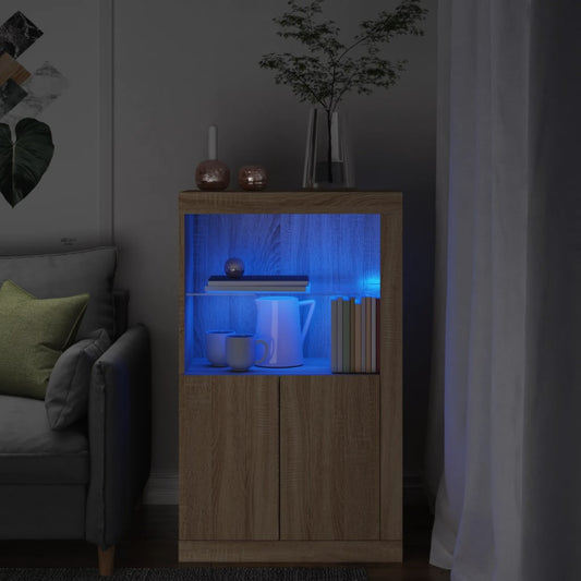 Skab Med Led-Lys Konstrueret Træ