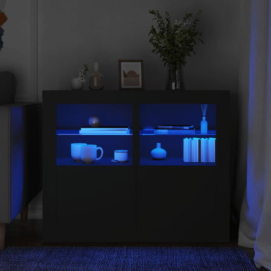 Skabe 2 Stk. Med Led-Lys Konstrueret Træ