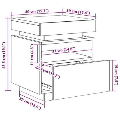 Sengebord Med LED-lys 40x39x48,5 Cm - Billede 15