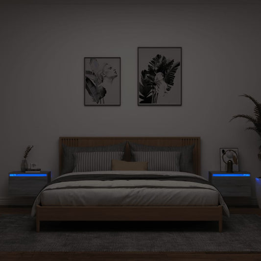 Væghængte Sengeborde 2 Stk. Med Led-Lys