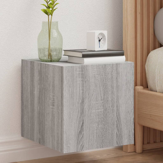 Væghængte Tv-Borde 2 Stk. Led-Lys 30,5X35X30 Cm Grå Sonoma-Eg