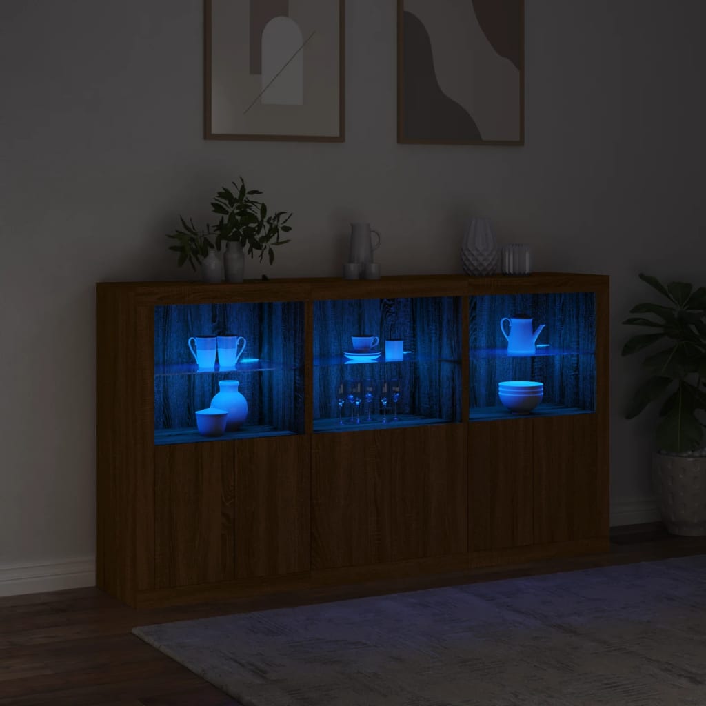 Skænk Med Led-Lys 181,5X37X100 Cm Etræsfarve